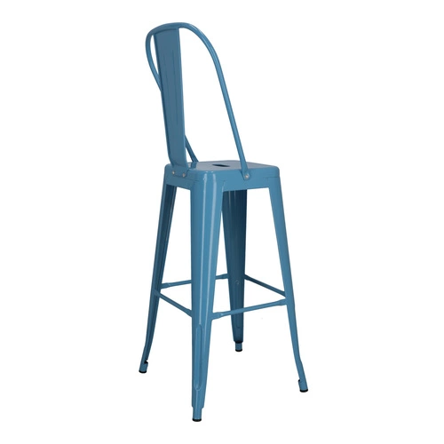 Hoker Paris Back 75 cm niebieski metalowy z oparciem do kuchni i wyspy loftowy D2.DESIGN
