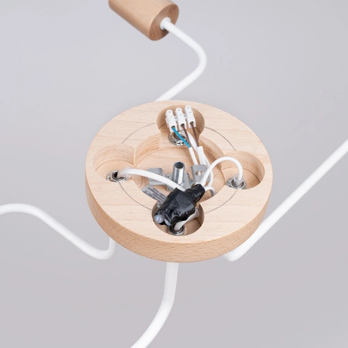 Żyrandol loftowy TIMBO 4 biały z drewnem do salonu i jadalni 4-punktowy SOLLUX