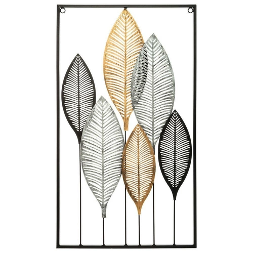 Dekoracja ścienna metalowa Leaves Atmosphera loftowa ozdoba na ścianę do salonu 65x37 cm