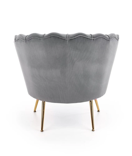 Fotel muszelka Florencja szary welur glamour do salonu Intesi nowoczesny z podłokietnikami