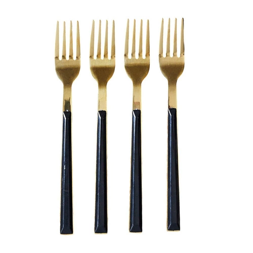 Charlotte Intesi złote czarne widelczyki deserowe zestaw 4 sztuk stal nierdzewna do deserów