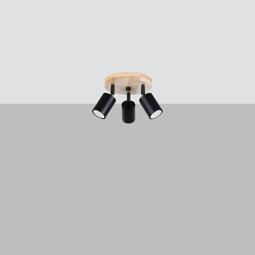 Plafon sufitowy VERDO 3P czarny skandynawski z drewnem do salonu i kuchni ruchomy