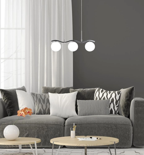 Lampa wisząca Ramon nowoczesna chromowo-biała 3-punktowa do salonu i jadalni