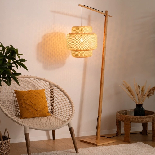 Lampa stojąca do salonu boho z bambusa Liby Atmosphera – podłogowa lampa naturalna 173 cm