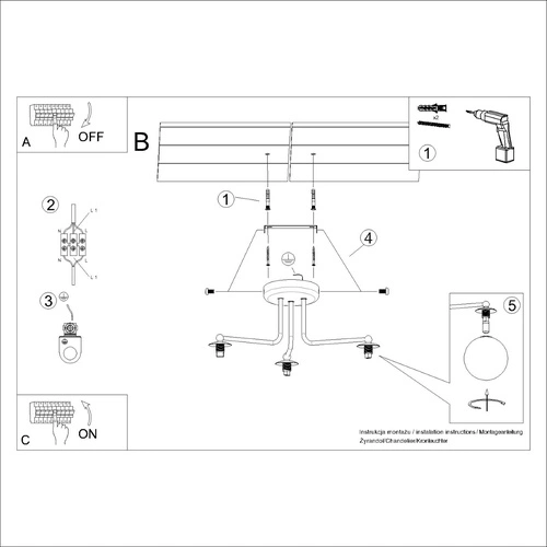 Żyrandol ASTRAL 3 czarny minimalistyczny szklane kule do salonu i jadalni SOLLUX