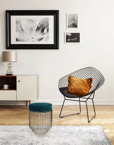 Pufa Intesi Cherrys Velvet złoto niebieska okrągła ze schowkiem do przedpokoju glamour