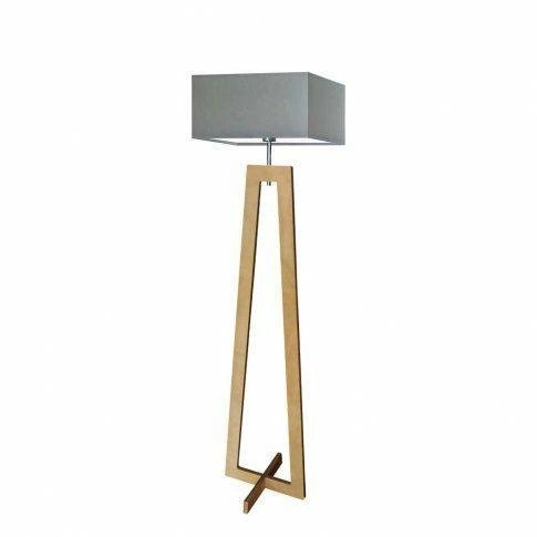 Lampa podłogowa JAWA abażur szary stalowy stelaż dębowy