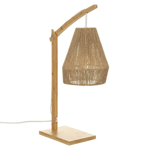 Lampka nocna boho Palm Atmosphera drewniana do sypialni i salonu z naturalnym abażurem 55 cm