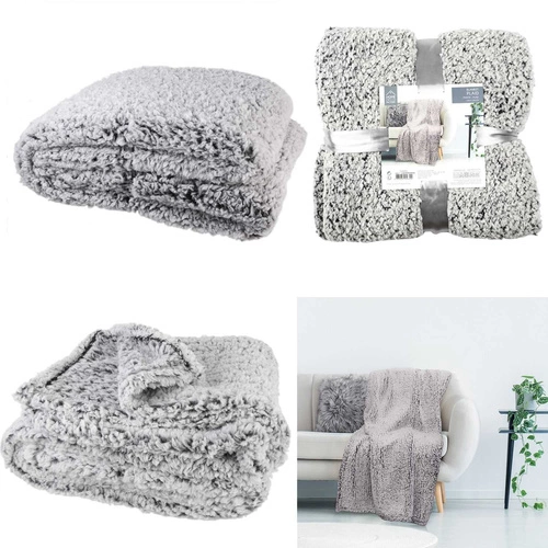 Koc polarowy Soportar Intesi szary gruby ciepły na kanapę lub łóżko 150x120 cm