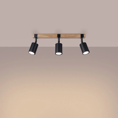 Plafon sufitowy FAGER 3 czarny skandynawski z drewnem do salonu i sypialni SOLLUX