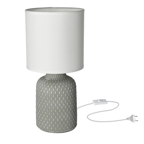 Lampa stołowa Iner szara ceramiczna z abażurem nowoczesna lampka nocna do sypialni 32 cm