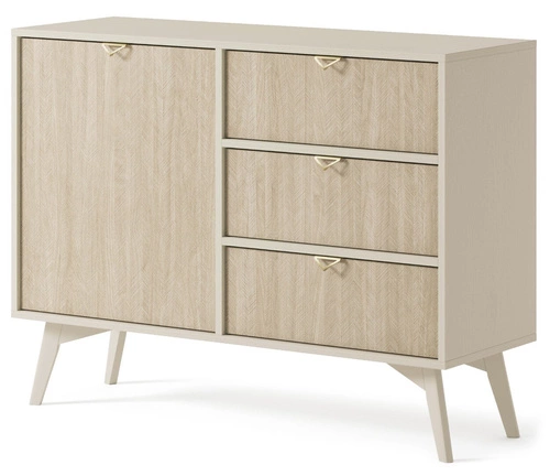 Komoda Sage Wood z szufladami w jodełkę boho glamour na nóżkach 106 cm do salonu Intesi