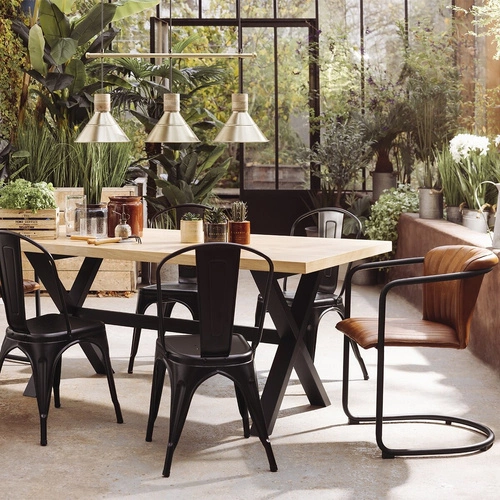 Krzesło tapicerowane skóra naturalna Kavi Atmosphera do jadalni brązowe z podłokietnikami