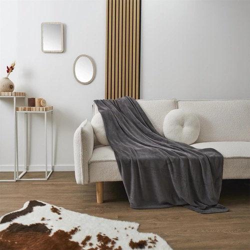 Pled Molleton szary 150x200 cm nowoczesny ciepły koc na kanapę do salonu Intesi