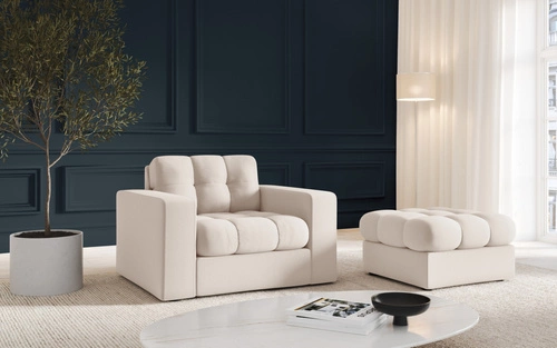 Pufa kwadratowa beżowa Justin pikowana tapicerowana do salonu i sypialni nowoczesna 60x60 cm