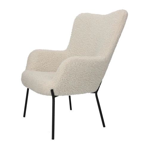 Fotel uszak Glasgow biały do salonu nowoczesny tapicerowany boucle z podłokietnikami Intesi