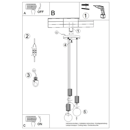 Nowoczesna lampa wisząca HALO 3P czarna kula do salonu i kuchni aluminium szkło 125 cm