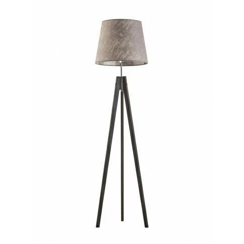 Lampa stojąca do salonu drewniana Aruba szara z abażurem trójnóg glamour Lysne 149 cm