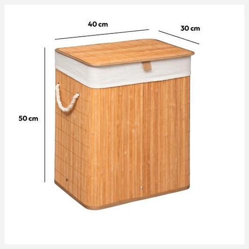 Bambusowy kosz na pranie 60l 5five simply smart do łazienki z uchwytami, naturalny