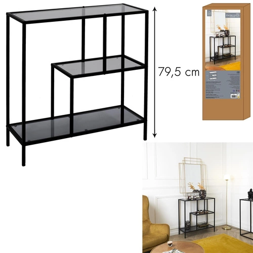 Regał metalowy Edison czarny z 3 szklanymi półkami do salonu w stylu loftowym Intesi
