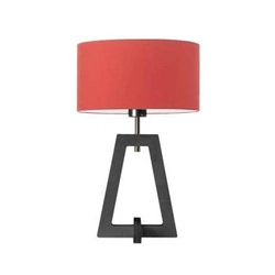 Lampka nocna Clio glamour z czerwonym abażurem i drewnianą popielatą podstawą do sypialni