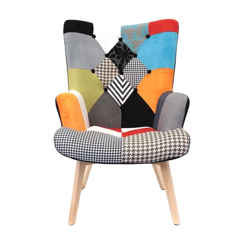 Fotel uszak Helsinki patchwork multikolor do salonu skandynawski z podłokietnikami Intesi