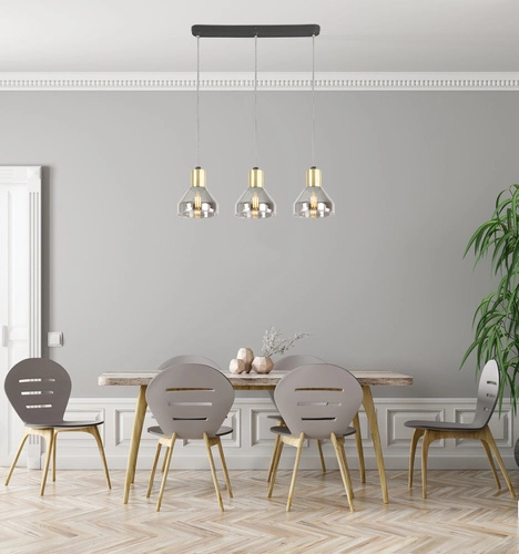 Lampa wisząca Gregory 3-punktowa czarna szklana nad stół do salonu i jadalni