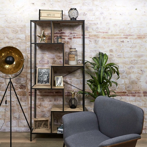 Regał loftowy Rack L metalowy z półkami na książki i dekoracje do salonu Intesi 180x80 cm