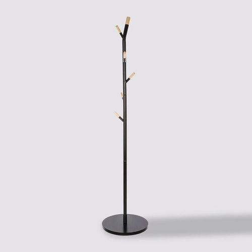 Wieszak stojący do przedpokoju loftowy czarny 6 haków drewno metal 5five simply smart