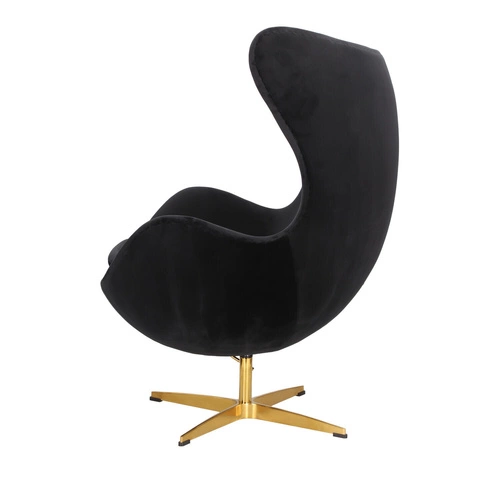 Fotel Jajo Egg czarny welur obrotowy do salonu i biura nowoczesny glamour złota podstawa