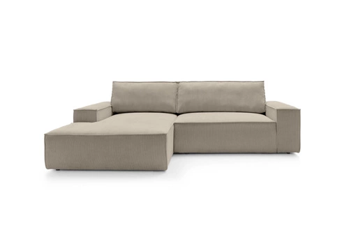 Narożnik z funkcją spania Molde M lewy sztruksowy beżowy do salonu z pojemnikiem Intesi