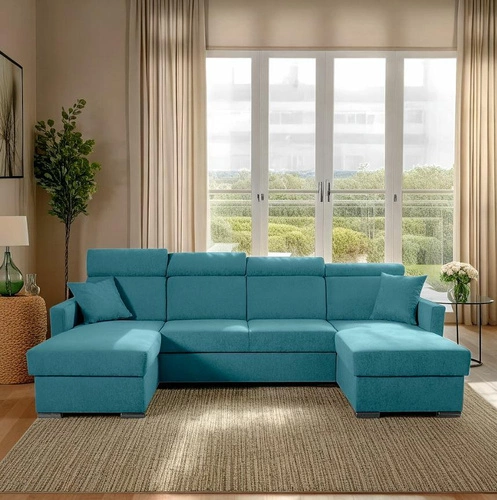 Narożnik Mils U z funkcją spania morski   tkanina Soro 86