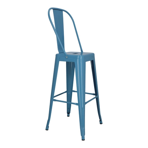 Hoker Paris Back 75 cm niebieski metalowy z oparciem do kuchni i wyspy loftowy D2.DESIGN