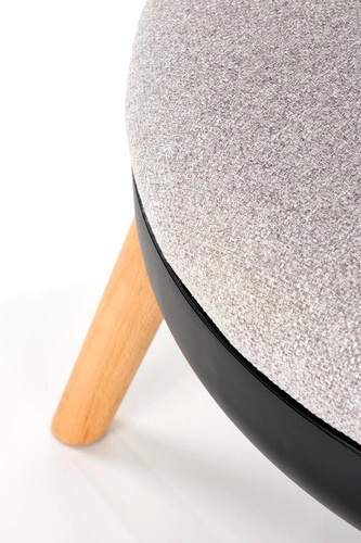 Podnóżek tapicerowany okrągły Redo Intesi szary skandynawski do fotela i salonu drewno