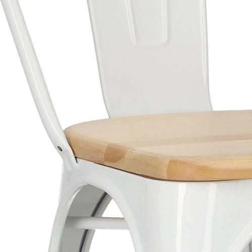 Krzesło do jadalni Paris Wood białe metalowe z drewnianym siedziskiem industrialne D2.DESIGN