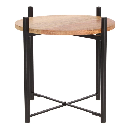 Stolik kawowy Ragna okrągły 42 cm loftowy drewniany z metalową podstawą do salonu Intesi