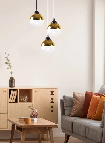 Lampa wisząca Contessa nowoczesna szklana złota 3-punktowa do salonu i jadalni