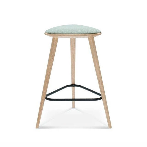 Hoker tapicerowany bez oparcia Finn Fameg retro drewniany do kuchni personalizowany 61 cm