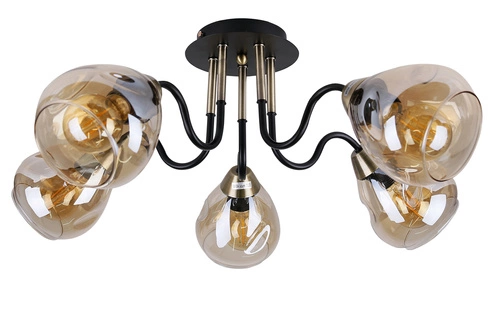 Lampa sufitowa Unica czarny+złoty 5x40W  E27 klosz dymiony