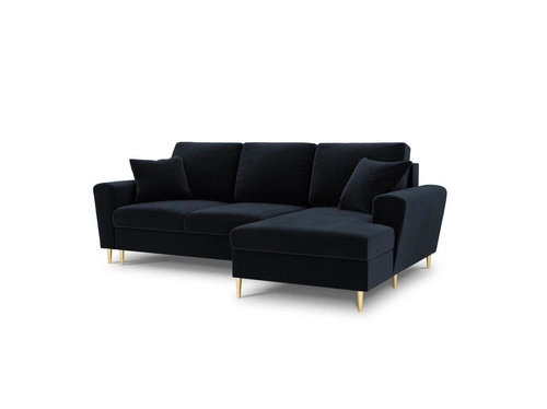Narożnik z funkcją spania Moghan Dark Blue Velvet Prawostronna kolor nóg złoty