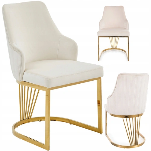 Krzesło Shively beżowe welurowe z podłokietnikami do jadalni glamour