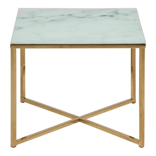 Stolik kawowy Alisma S biały szklany kwadratowy glamour do salonu Actona 50x50 cm
