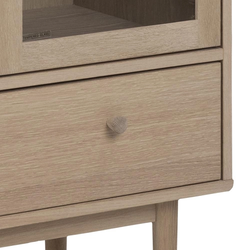 Nowoczesna witryna na książki do salonu Aston dąb bielony przeszklona z szufladą 80 cm