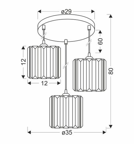 Lampa wisząca Glassia talerz czarny 3x40 E27 klosz czarny+kryształy bezbarwne
