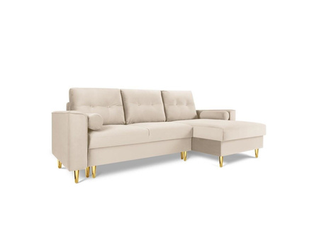 Narożnik z funkcją spania Leona Beige Velvet Prawostronna kolor nóg czarny