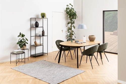 Stół okrągły rozkładany Georgetown dąb do jadalni nowoczesny 120-198 cm Actona czarne nogi