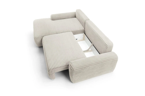 Narożnik sztruksowy z funkcją spania lewy Domle beżowy nowoczesny do salonu Intesi