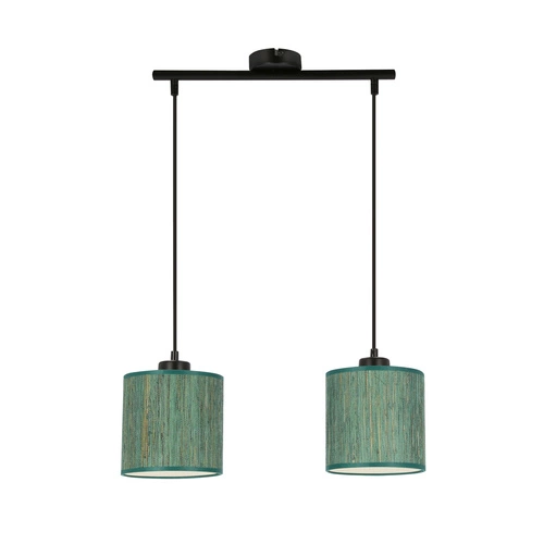 Lampa wisząca Patti czarny 2x60 E27  abażur walec 15x15 plecionka zielona