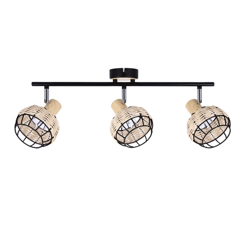 Lampa sufitowa Tajga listwa  czarny+drewniany 3x40W E14 klosz czarny+drewniany