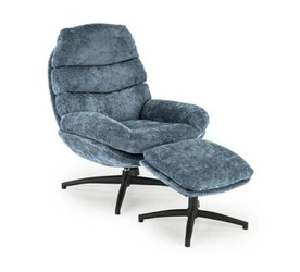 Fotel wypoczynkowy Beltine Intesi z podnóżkiem niebieski do salonu nowoczesny tkanina